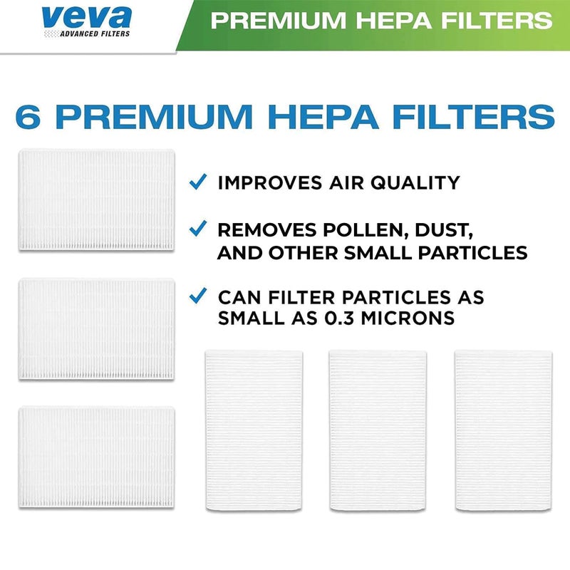 VEVA فلتر VEVA HEPA بديل 6 عبوات - متوافق مع سلسلة أجهزة تنقية الهواء Honeywell HPA090 و HPA100 و HPA200 و HPA250 و HPA300 - Image 2
